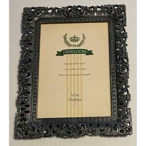 Metal Pewter Picture Frame Vintage Heirloom Floral Tabletop Fits Photo 5x7